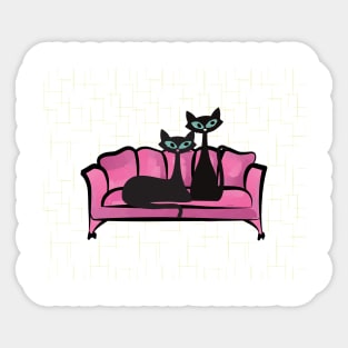 Atomic Kitties Relaxing on a Vintage Styled Sofa Sticker